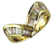 .95CT DIAMOND 14KT YELLOW GOLD 3D BAGUETTE CHANNEL V SHAPE DOUBLE WAVE FUN RING