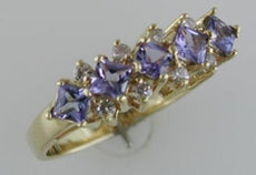 .97CT DIAMOND & AAA TANZANITE 14KT YELLOW GOLD PRINCESS PYRAMID ANNIVERSARY RING