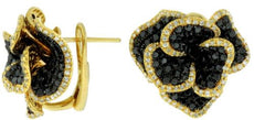 ESTATE 4.60CT WHITE & BLACK DIAMOND 14KT YELLOW GOLD 3D FLOWER CLIP ON EARRINGS