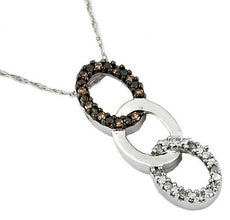 ESTATE .11CT WHITE & MOCHA DIAMOND 14KT WHITE GOLD 3D OVAL LOVE KNOT FUN PENDANT