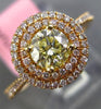 ESTATE .88CT PINK & GREEN DIAMOND 18KT ROSE GOLD 3D DOUBLE HALO ENGAGEMENT RING