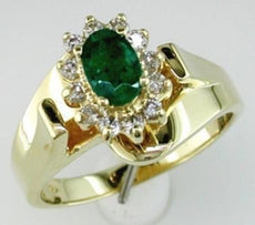 .76CT DIAMOND & AAA EMERALD 14KT YELLOW GOLD OVAL & ROUND FLOWER LOVE KNOT RING