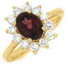 2.15CT DIAMOND & AAA RHODOLITE 14KT YELLOW GOLD 3D OVAL & ROUND FLOWER LOVE RING