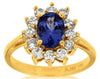 1.6CT DIAMOND &AAA TANZANITE 14K YELLOW GOLD OVAL & ROUND FLOWER ENGAGEMENT RING
