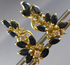 ESTATE LARGE 2.30CT DIAMOND & AAA SAPPHIRE 14KT YELLOW GOLD 3D LEAF EARRINGS