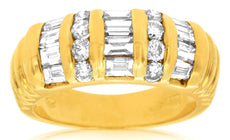 1.40CT DIAMOND 14KT YELLOW GOLD 3D MULTI ROW ROUND & BAGUETTE ANNIVERSARY RING