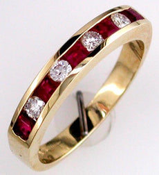 0.66CT DIAMOND & AAA RUBY 14K YELLOW GOLD 3D PRINCESS & ROUND ANNIVERSARY RING