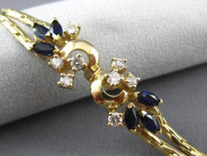 ANTIQUE WIDE 1.10CT DIAMOND & SAPPHIRE 14KT YELLOW GOLD FLORAL BRACELET #16127