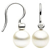 ESTATE .07CT DIAMOND & AAA PEARL 18KT WHITE GOLD 3D SOLITAIRE LEVEBACK EARRINGS