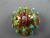 ANTIQUE 1.80CT DIAMOND & AAA RUBY & TURQUOISE 18KT YELLOW GOLD PENDANT & BROOCH