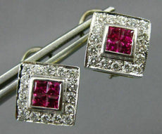 ESTATE 1.60CT DIAMOND & AAA RUBY 18KT WHITE GOLD SQUARE CLIP ON EARRINGS #22252