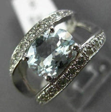 WIDE 1.70CT DIAMOND & AAA OVAL AQUAMARINE 14K WHITE GOLD 3D WAVE ENGAGEMENT RING