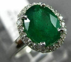 WIDE 1.77CT DIAMOND & AAA OVAL COLOMBIAN EMERALD 14KT WHITE GOLD ENGAGEMENT RING