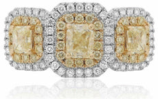 2.21CT WHITE & FANCY CANARY DIAMOND 18KT TWO TONE GOLD 3 STONE ENGAGEMENT RING