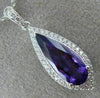 LARGE 2.21CT DIAMOND & AAA AMETHYST 14K WHITE GOLD 3D TEAR DROP FILIGREE PENDANT