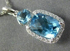 2.22CT DIAMOND & AAA CUSHION CUT BLUE TOPAZ 14KT WHITE GOLD RECTANGULAR PENDANT