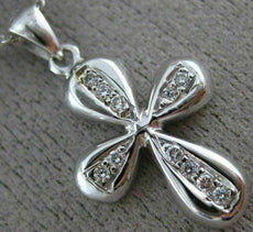 ANTIQUE .12CT DIAMOND 18KT WHITE GOLD HANDCRAFTED FLOATING CROSS PENDANT #11570