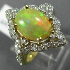 ANTIQUE LARGE 2.50CT DIAMOND & AAA OPAL 14KT 2 TONE GOLD 3D FILIGREE SQUARE RING