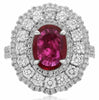 GIA CERTIFIED LARGE 3.76CT DIAMOND & AAA RUBY 18K WHITE GOLD 3D OVAL FLOWER RING