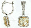 LARGE 2.78CT WHITE & FANCY YELLOW DIAMOND 14K WHITE GOLD FLOWER HANGING EARRINGS
