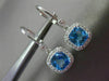 3.04CT DIAMOND & AAA BLUE TOPAZ 14KT WHITE GOLD HALO LEVERBACK HANGING EARRINGS