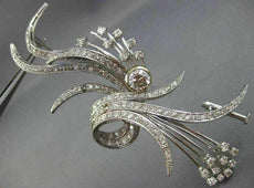 ANTIQUE EXTRA LARGE 3.60CT OLD MINE DIAMOND PLATINUM 3D FLOWER LEAF BROOCH PIN