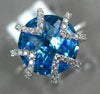4.92CT DIAMOND & AAA ROUND BLUE TOPAZ 14KT WHITE GOLD TRIANGULAR FLOWER FUN RING