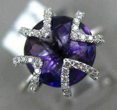 3.57CT DIAMOND & AAA ROUND AMETHYST 14K WHITE GOLD 3D TRIANGULAR FLOWER FUN RING