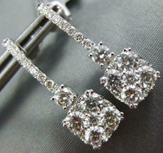 2.0CT DIAMOND 18KT WHITE GOLD 3D ROUND CLUSTER SQUARE CLASSIC HANGING EARRINGS