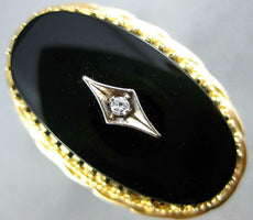 ANTIQUE LARGE .04CT OLD MINE DIAMOND & AAA ONYX 14KT 2 TONE GOLD OVAL RING #2749
