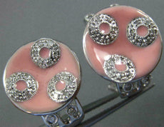 LARGE .22CT DIAMOND & PINK ENAMEL 18KT WHITE GOLD 3D CIRCULAR CLIP ON EARRINGS