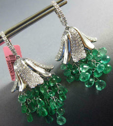 LARGE 20.18CT DIAMONDS & AAA EMERALD 18KT WHITE GOLD CHANDELIER HANGING EARRINGS