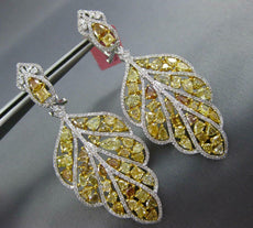 LARGE 11.29CT WHITE & FANCY YELLOW DIAMOND 18K 2 TONE GOLD LEAF HANGING EARRINGS