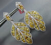 LARGE 11.29CT WHITE & FANCY YELLOW DIAMOND 18K 2 TONE GOLD LEAF HANGING EARRINGS