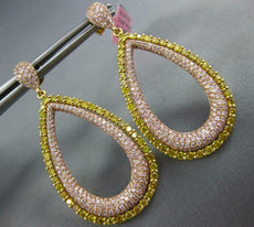 LARGE 4.97CT PINK & FANCY YELLOW DIAMOND 18K YELLOW & ROSE GOLD HANGING EARRINGS