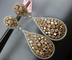 LARGE 9.68CT WHITE & MULTI COLOR DIAMOND 18KT WHITE & ROSE GOLD HANGING EARRINGS