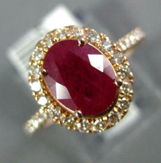 WIDE 1.70CT DIAMOND & AAA RUBY 14KT ROSE GOLD OVAL HALO CLASSIC ENGAGEMENT RING