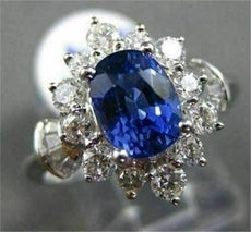 ANTIQUE LARGE 2.96CT DIAMOND & AAA SAPPHIRE 18K WHITE GOLD CLUSTER RING STUNNING