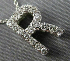.35CT ROUND DIAMOND 14KT WHITE GOLD CLASSIC "R" INITIAL FLOATING PENDANT #11999