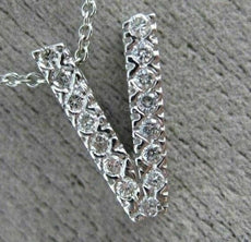 .45CT ROUND DIAMOND 14KT WHITE GOLD CLASSIC "K" INITIAL FLOATING PENDANT #18299