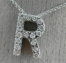 .25CT ROUND DIAMOND 14KT WHITE GOLD CLASSIC "R" INITIAL FLOATING PENDANT #18477