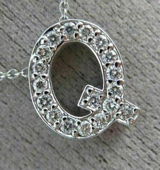 .36CT ROUND DIAMOND 14KT WHITE GOLD CLASSIC "Q" INITIAL FLOATING PENDANT #18300
