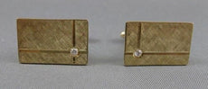 ANTIQUE LARGE DIAMOND STUD 14K YELLOW GOLD RECTANGLE CUFFLINKS FG VS 21MM #19804