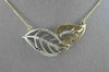 ANTIQUE .11CT DIAMOND 18KT WHITE & YELLOW GOLD OPEN DOUBLE LEAF NECKLACE UNIQUE!