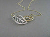ANTIQUE .11CT DIAMOND 18KT WHITE & YELLOW GOLD OPEN DOUBLE LEAF NECKLACE UNIQUE!