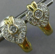 ANTIQUE .65CT DIAMOND 14KT TWO TONE GOLD HEART CLUSTER FILIGREE EARRINGS #11683