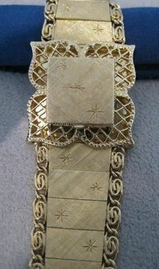 ANTIQUE WIDE 14K YELLOW GOLD HIDDEN LURA FRENCH WATCH MECHANICAL 7.25" INCH #889