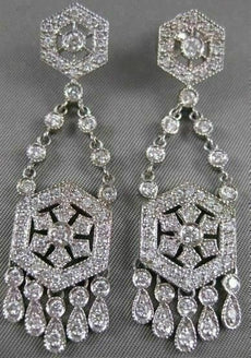 ANTIQUE 3.50CT DIAMOND 14K WHITE GOLD LONG FILIGREE FLOWER HANGING EARRINGS #835