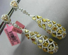 LARGE 5.60CT WHITE & FANCY YELLOW DIAMOND 18KT TWO TONE GOLD TEAR DROP EARRINGS