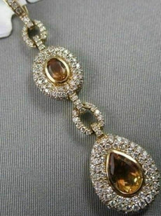 ANTIQUE 3.44CT DIAMOND & AAA EXTRA FACET CITRINE 14K YELLOW GOLD 3D PEAR PENDANT